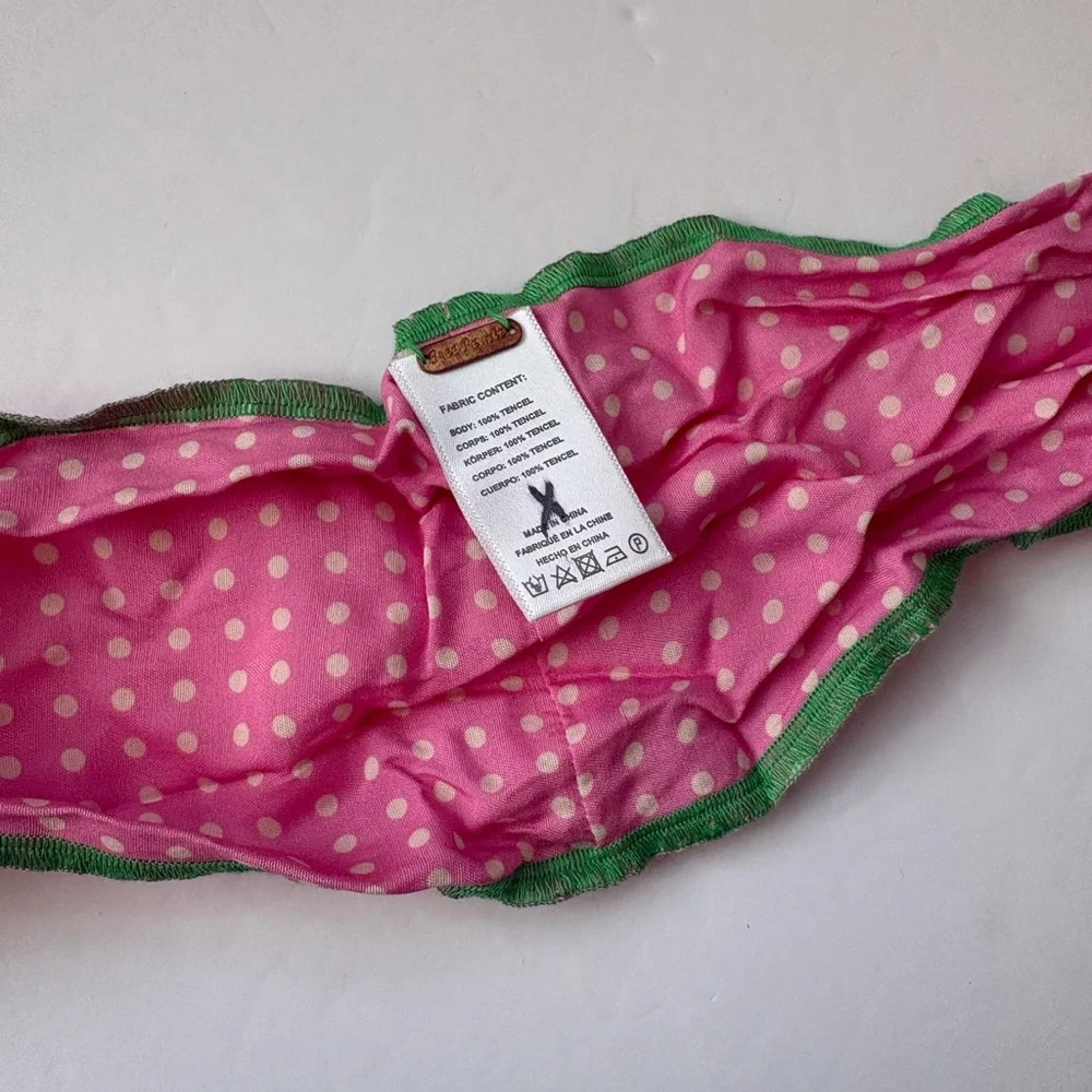 Free People Pink Polka Dot Scarf with Green Trim